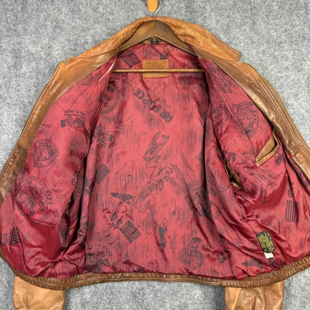 Levi Strauss Leather Jacket Mens XL Brown Bomber Air Force Lining Vintage